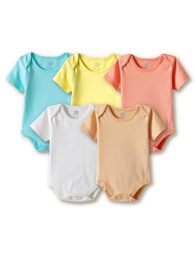 Amazon Brand Symbol Unisex 100% Cotton Half Sleeve Regular Fit Bodysuit (Pack of 5) (SK-BBS-SS26-2001 (0-18 M)_WCBAL_3-6 M)