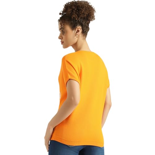 United Colors of Benetton Round Neck Textured Top (Size: M) - 26P1039W1267I0F4 Orange