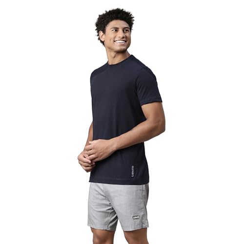 Levis' Men's Regular Fit 100% Cotton Round Neck Half Sleeve T Shirt with Solid Boxer Shorts Set (Navy Blazer/Grey Melange, L)