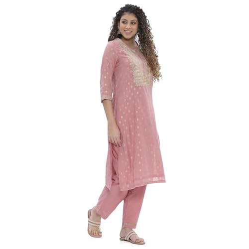 BIBA Women Pink Polyester Straight Suit Set_36