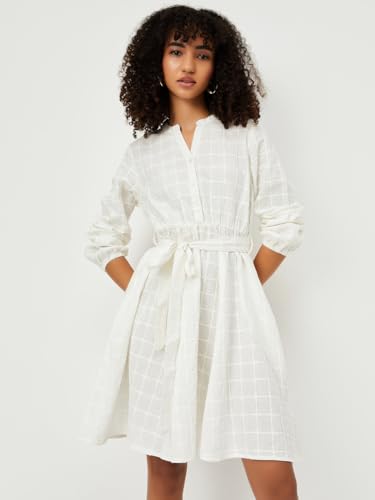 Max Women's Polyester A-Line Midi Dress (TP55003_Off White