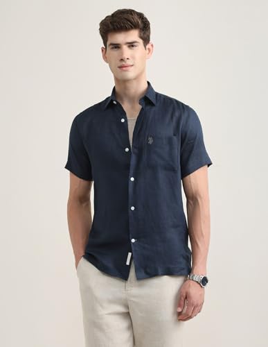 U.S.Polo Association Men's Solid Regular Fit Shirt (USSHTP1266H_Navy_46)