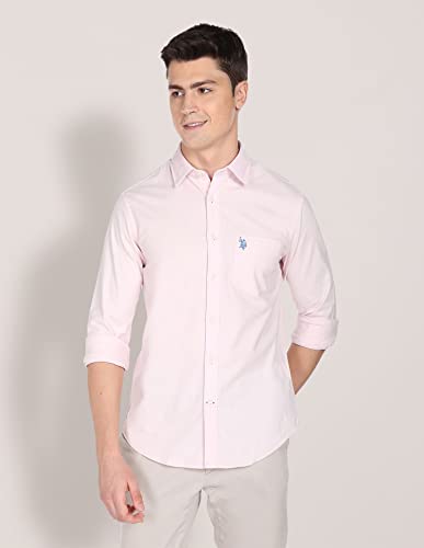 U.S. POLO ASSN. Mens Cotton Solid Oxford Fs Regular Fit Shirts (Usshtfx0014_Pink_Large)