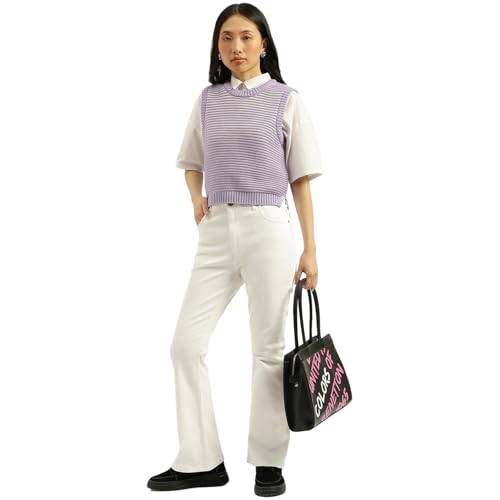 United Colors of Benetton Round Neck Stripe Sweater (Size: L)-25A1594D108XG2K1 Purple