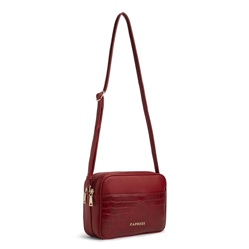 Caprese Minato Sling Medium Bag for Women | Stylish Bag with Adjustable Strap, Secure Zip Closure for Comfortable Wear | Versatile Handbag for Everyday Use, Travel & Special Occasions (Cherry Red)
