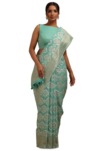 Soch Womens Grey Linen Woven Design Saree With Zari Woven