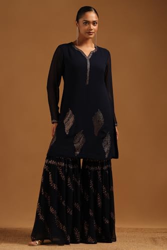 Soch Womens Navy Blue Georgette Embellished Suit Set With Mukaish Work
