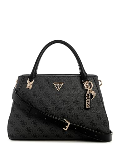 Guess Charcoal Grey Printed Noelle Polyurethane Luxury Satchel Bag