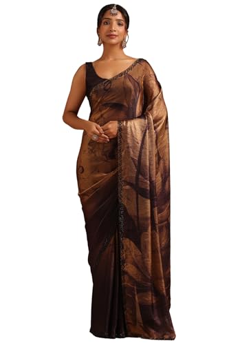 Soch Womens Purple Organza Botanical Saree With Stone Work