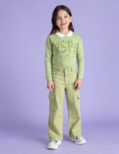 U.S. Polo Assn. Kids Girls Mid Rise Cargo Jeans Sage Green
