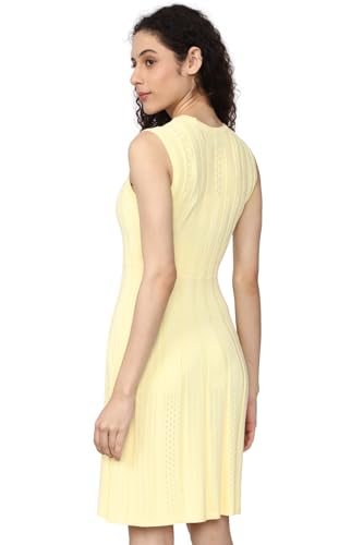 Van Heusen Women's Polyester Modern Above The Knee Dress (VWFDFRGFI46912_Yellow