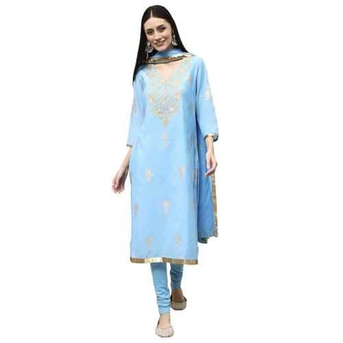 Biba Women Blue Poly Chanderi Fitted Kurta Set_34
