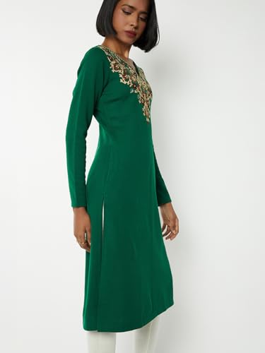 Max Women Embroidered Winter Kurta(Green_L)