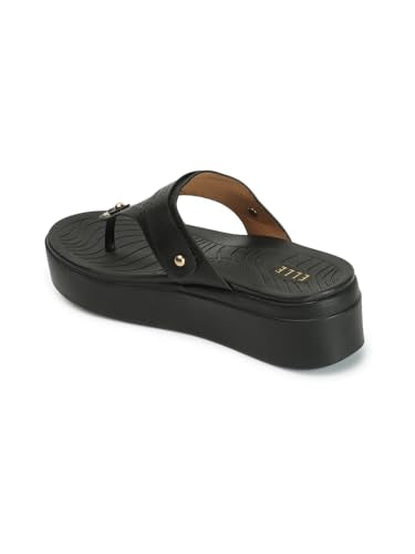 ELLE Women's Fashionable Thong Comfartable Sandals,Black,UK-7