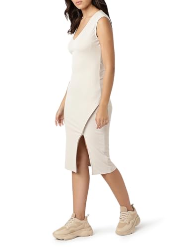 GUESS Women's Sleeveless Sharon V Neck Dress, Cemento, L