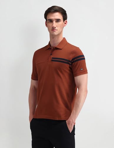Arrow Sports Men's Striped Regular Fit Polo Shirt (ASAITS3226_Rust