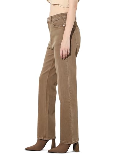 ONLY Women's Solid Straight Fit Mid-Rise Brown Jeans
