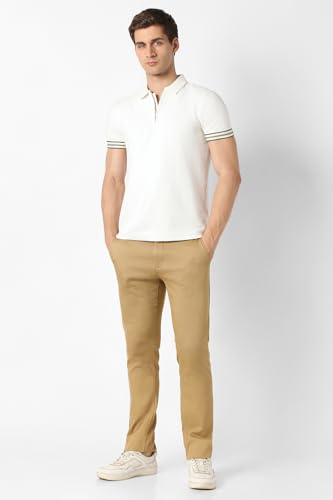 Men Khaki Textured Slim Fit Casual Trousers