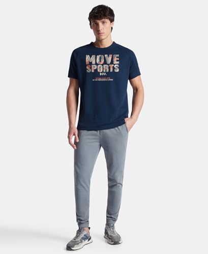 Jockey MV02 Men's Super Combed Cotton Blend Graphic Printed Round Neck Half Sleeve T-Shirt with Stay Fresh Treatment_Navy_S