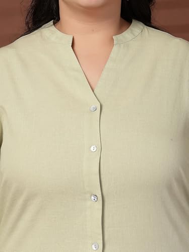 Women Plus Size Solid Linen Tunic (LTNC23468-LIGHTGREEN-4XL)