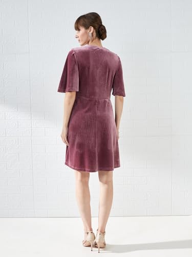 Latin Quarters Women's Pink Short Sleeves V-Neck Solid Party Above Knee Dress_XXL