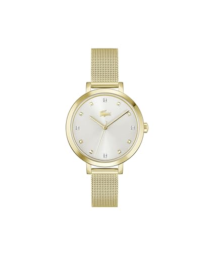 Lacoste Riga Women's 3H Quartz Watch, Stainless Steel, Water Resistant Up to 5ATM/50 Meters - Minimalist Elegance - Premium Fashion Timepiece - Gift for Her - 34mm, Gold Plated