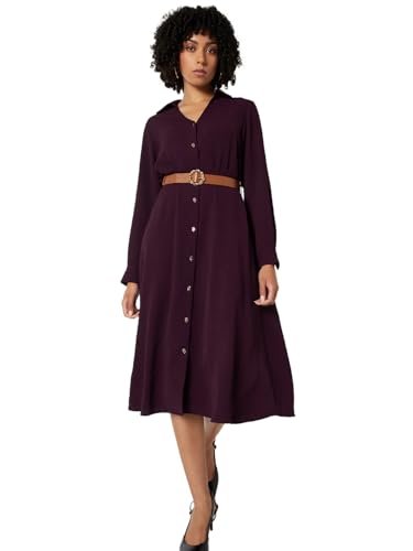 Max Women's Polyester A-Line Below The Knee Dress (DTI3808_Wine