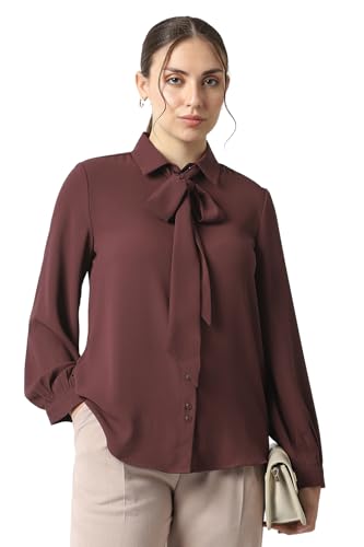 Women Maroon Solid Long Sleeves Formal Shirt