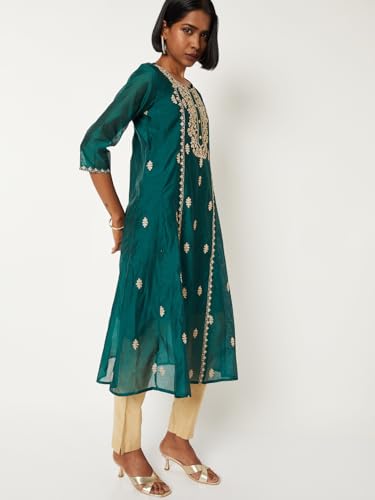 Max Women Embroidered A-line Kurta (Green_M)