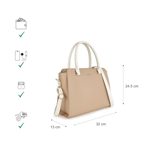 Fastrack PebbleEdge camel Satchel | Faux-Leather Women’s Handbag | Structured Satchel with Triple Compartments & Gold Accents