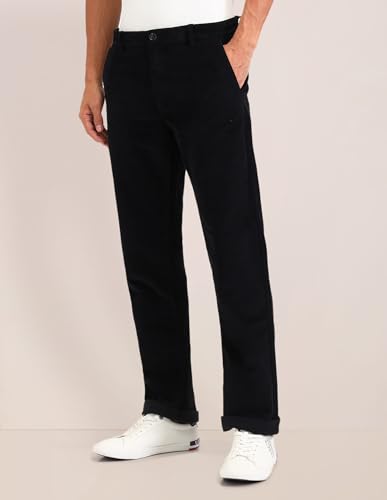 U.S. POLO ASSN. Mens Solid Black Mid Rise Cotton Button Classic Flat Front Slant Pocket Casual Pants (USTRO1785S_Black_)