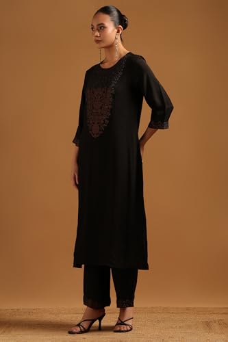 Soch Womens Black Dola Silk Embellished Kurta Set With Stone Work