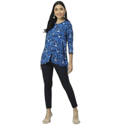 Rangriti Women's Regular Fit Blouse (RMMINDIETO18241SS23BLE_Blue