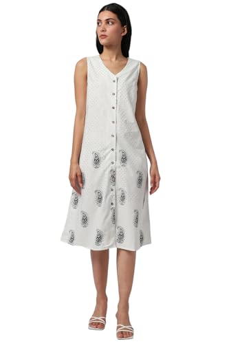 Van Heusen Women's Cotton Modern Calf Length Dress (VWDRNRGF781537_White