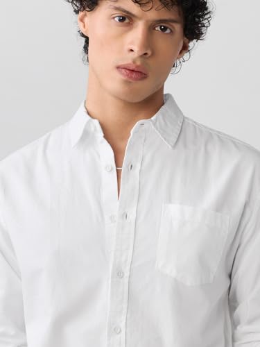 The Souled Store Supima Shirt: Classic White Men and Boys Long Sleeves Collared Neck Button Front Solid Regular Fit Cotton Supima Shirts