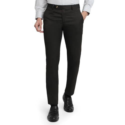Park Avenue Men Slim Fit Structure Pattern Poly Viscose Blend Flat Front Formal Trouser Brown