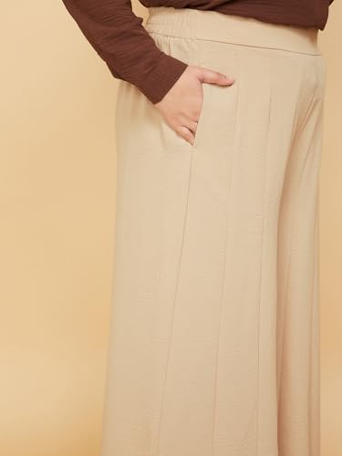 Max Women Panelled Flared Trousers (Beige_3XL)