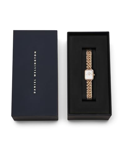 Daniel Wellington Crystal Bezel Analogue Watch for Women with Mother of Pearl White Round Dial & Black Leather Strap Band Water Resistant Women's Wrist Watches - DW00100827K