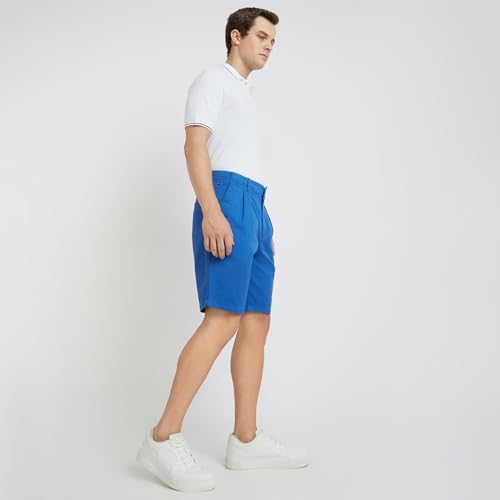 Raymond Men's Solid Pattern Slim Fit Pure Cotton Single Pleat Casual Shorts (Size: 40)-RCHE00136-B6 Dark Blue