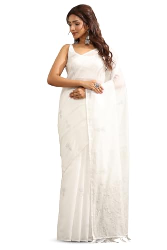 Soch Womens Grey Tussar Botanical Embroidered Saree