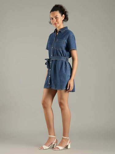 Cotton Spread Collar Shirt Dress