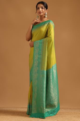Soch Womens Light Green Silk Blend Ethnic Motifs Zari Woven Saree