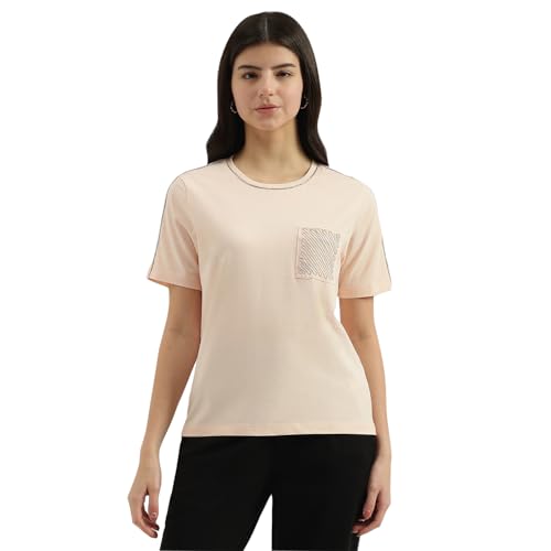 United Colors of Benetton Round Neck Embellished T-Shirt (Size: L)-25P3099W3F09IP13 Cream