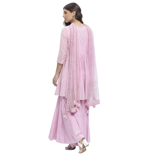 Biba Women's Pink Cotton Kalidar Kurta Sets_40