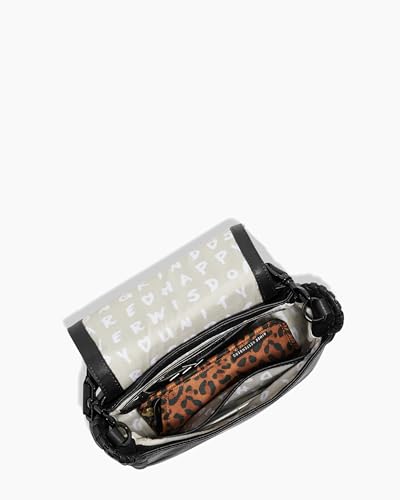 Aimee Kestenberg All For Love Saddle Crossbody Bag for Women - Small Leather Crossbody Purse - Adjustable & Removable Strap, Black With Shiny Black, Small, All for Love Saddle Crossbody - Black With