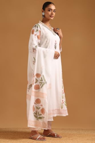 Soch Womens Off White Cotton Botanical Salwar Suit With Bead