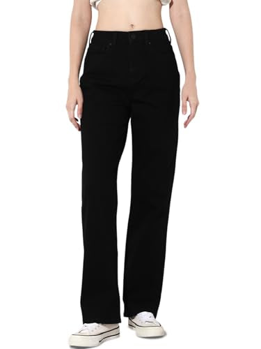 ONLY Women's Solid Straight Fit High-Rise Black Jeans