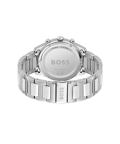 BOSS Hugo Stainless Steel Pioneer Analog Green Dial Men Watch-1513868, Silver Band