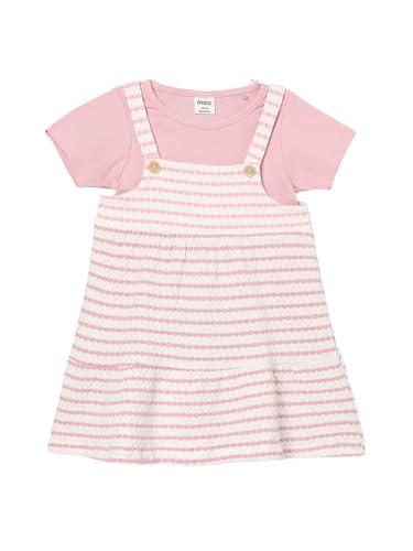 Max Girls Striped Pinafore Dress with T-Shirt (Pink_12-18 M)