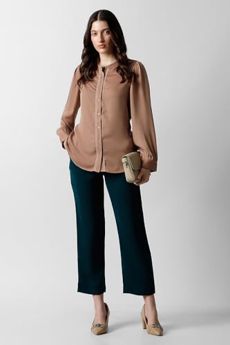 Women Brown Solid Long Sleeves Formal Shirt